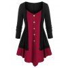 T-shirt Bicolore à Ourlet en Dentelle de Grande Taille - Rouge Vineux 5X
