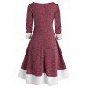 Plus Size Bowknot Faux Fur Insert Long Sleeve Knit Dress - DEEP RED 1X