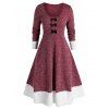 Robe Tricotée à Manches Longues Fausse Fourre Insérée Grande Taille avec Nœud Papillion - Rouge foncé 4X