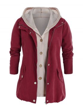 Plus Size Zip Pocket Jacket and Hooded Knit Top Set