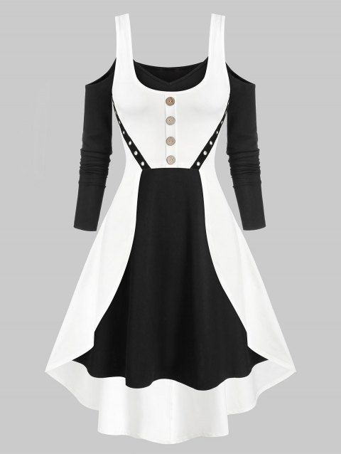 Cold Shoulder Mock Button High Low Two Piece Dress
