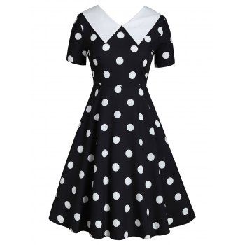 

Flat Collar Polka Dot 1950s Dress, Black
