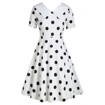 

Flat Collar Polka Dot 1950s Dress, White