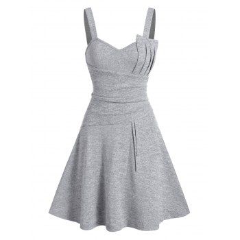 

Plain Pleated Knitted Cami A Line Dress, Gray