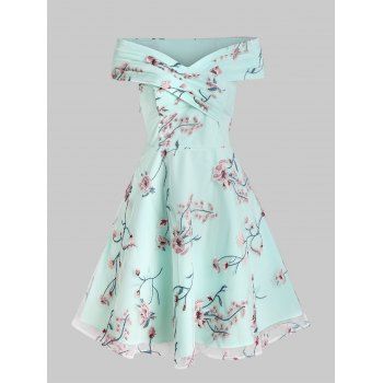 Image of Flower Embroidered Off The Shoulder Skater Dress