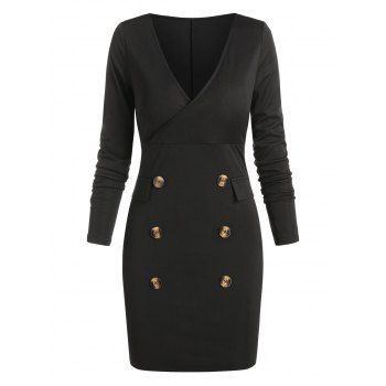 

Long Sleeve Mock Button Mini Sheath Dress, Black