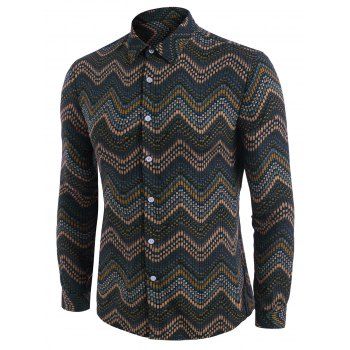 

Tribal Zigzag Print Long Sleeve Shirt, Deep yellow