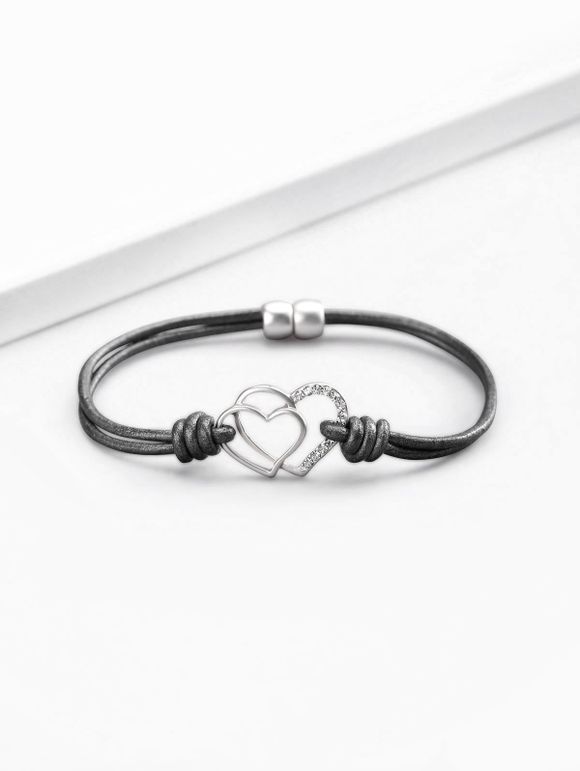 Bracelet en Forme de Cœur avec Strass - Argent 