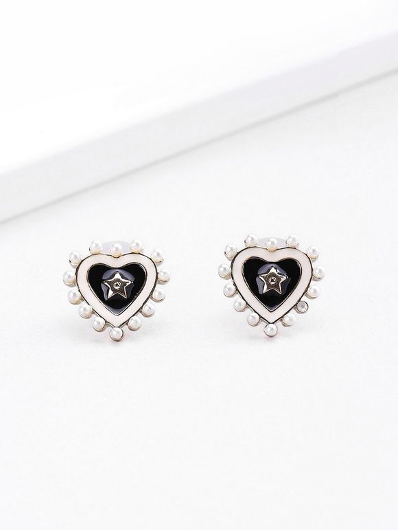 Boucles d'Oreilles en Forme de Cœur en Email Plaqué - Noir 