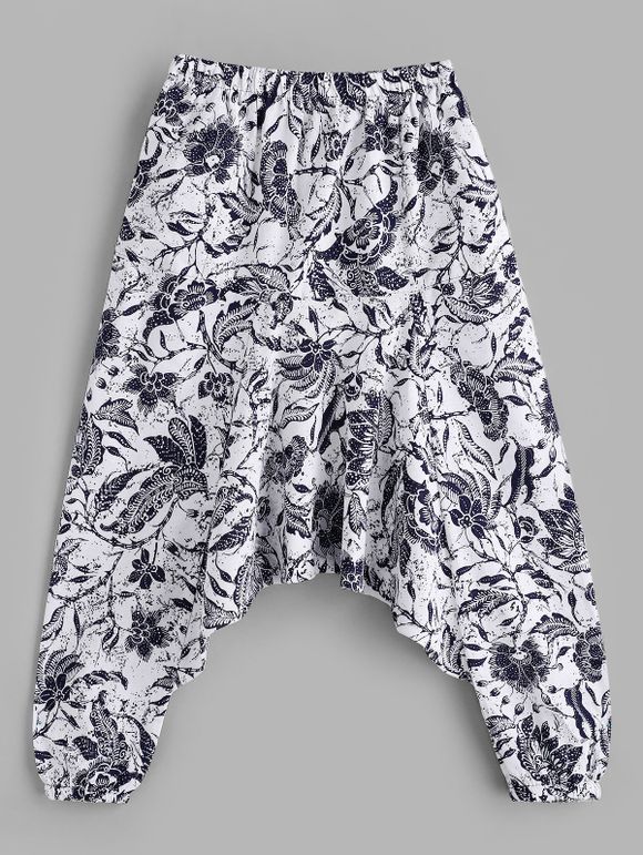 Pantalon Harem Fleur et Libellule Imprimé - Blanc 3XL