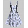 Gothic Skull Print Lace Up Cami A Line Dress - WHITE M