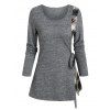 T-shirt Noué à Carreaux Inséré à Manches Longues - Cendre gris 3XL