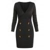 Mini Robe Fourreau Boutonnée à Manches Longues - Noir XL