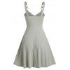Plain Lace Up Cami Dress O Ring Ribbed Knit Solid Color Fit and Flare A Line Dress - DARK SEA GREEN M