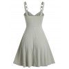 Plain Lace Up Cami Dress O Ring Ribbed Knit Solid Color Fit and Flare A Line Dress - DARK SEA GREEN XL