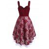 Lace Overlay Bowknot High Low Party Dress - RED L