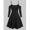 Cold Shoulder Mock Button High Low Two Piece Dress - BLACK M