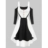 Cold Shoulder Mock Button High Low Two Piece Dress - BLACK 2XL