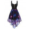 Maxi Robe Galaxie Imprimée Plissée avec Bouton - multicolor S