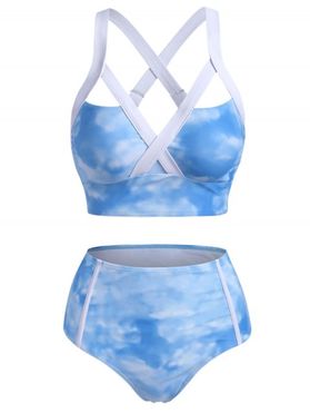 Sky Tie Dye Cross High Waisted Cutout Tankini Swimwear