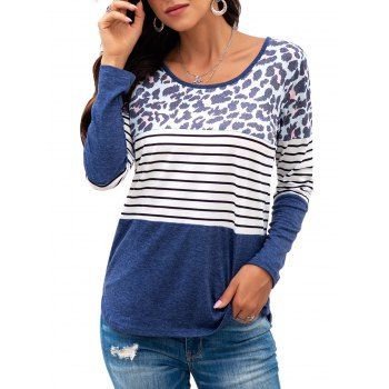 

Leopard Striped Long Sleeve T-shirt, Deep blue