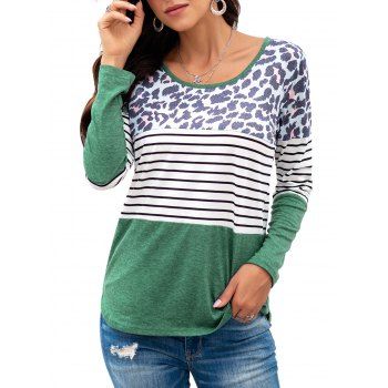 

Leopard Striped Long Sleeve T-shirt, Deep green