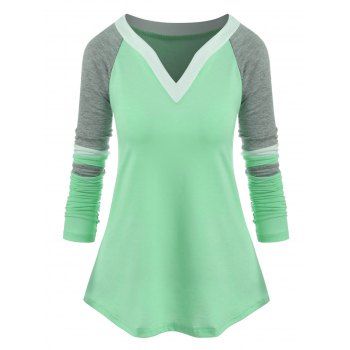 

Plus Size Contrast Color Raglan Sleeve T Shirt, Green