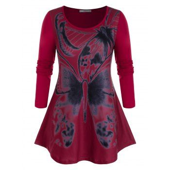 

Plus Size Butterfly Printed Casual T-shirt, Red