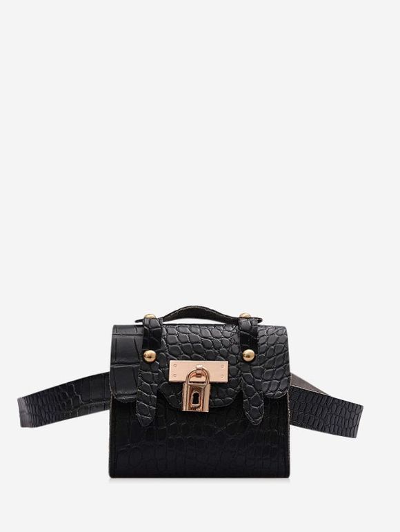 Mini Sac à Bandoulière Texturé Serrure Pendant - Noir 
