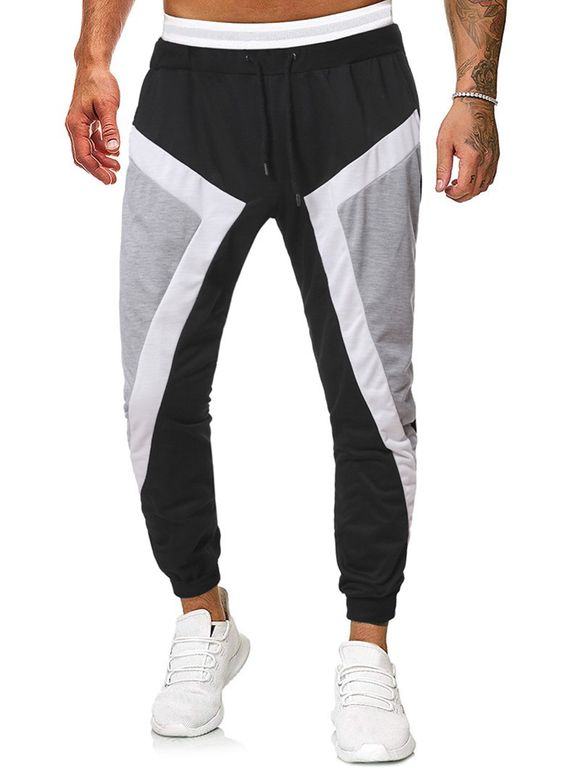 Pantalon de Jogging Motif Géométrique en Blocs de Couleurs - Noir S