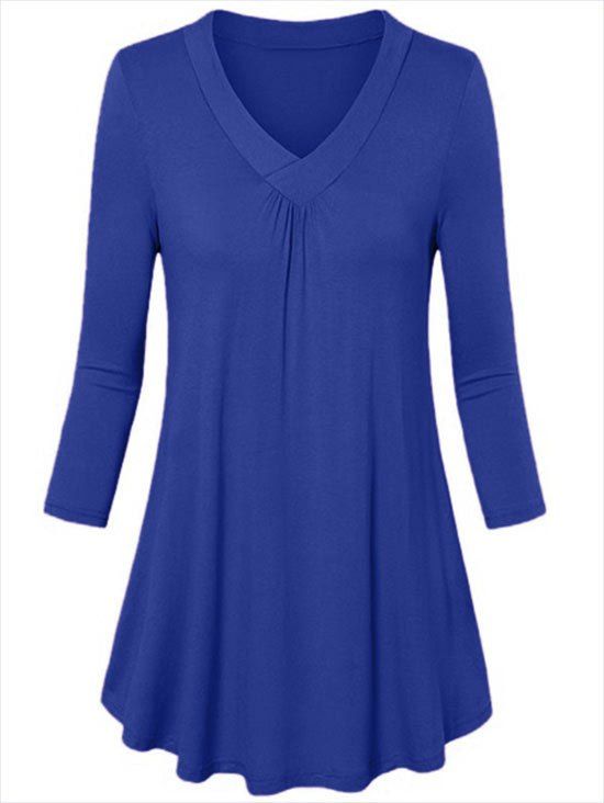T-shirt Tunique Simple de Grande Taille - Bleu 6XL