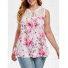 Débardeur Superposé Fleuri Imprimé Panneau en Dentelle de Grande Taille - Blanc 5X