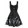 Robe Patineuse d'Halloween Note de Musique et Squelette Imprimées - Noir S
