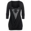 T-shirt Superposé en Dentelle Insérée de Grande Taille Fausse Deux Pièces - Noir 2X