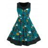 Robe d'Halloween Citrouille Imprimée Ligne A de Grande Taille - Vert profond 2X