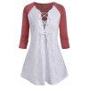Plus Size Raglan Sleeve Lace Up T Shirt - WHITE 4X