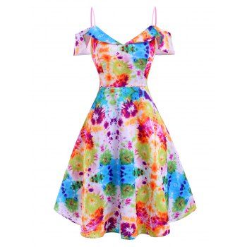 Image of Tie Dye Foldover Cold Shoulder Dress