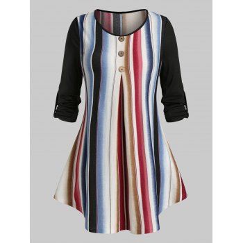 

Plus Size Knit Striped Roll Up Sleeve Tunic Tee, Red wine