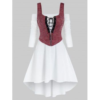 

Open Shoulder Lace Up Dip Hem Two Piece Dress Sets, White