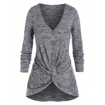 

Plus Size Space Dye Front Twist T Shirt, Gray cloud