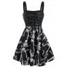 Robe Patineuse d'Halloween à Imprimé Squelette sans Manches à Lacets - Noir S