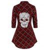 Chemise Chinée Crâne Motif à Carreaux avec Manches Roulées Grande Taille - Rouge foncé 4X