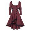 Robe Côtelée Haute Basse à Ourlet en Dentelle avec Bouton - Rouge Vineux 2XL