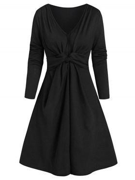 Twisted Front Long Sleeve Ribbed Dress