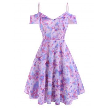 

Tie Dye Foldover Cold Shoulder Dress, Light purple