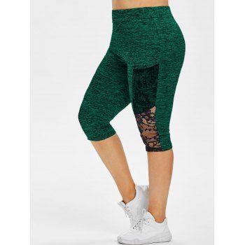

Plus Size Space Dye Lace Insert Cropped Leggings, Deep green