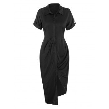 

Ruched Asymmetrical Shirt Dress, Black