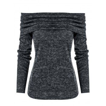 

Exposed Shoulder Ruched Knitted T Shirt, Dark gray