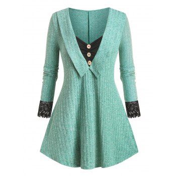 Image of Plus Size Contrast Lace Knitwear
