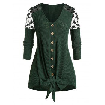 

Plus Size Tie Front Heart Mesh Cardigan, Sea turtle green